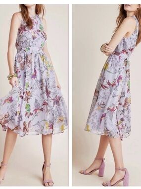 Anthro Lavender Hermia Floral Summer Dress Sz 2 Shortened for Petite Frame